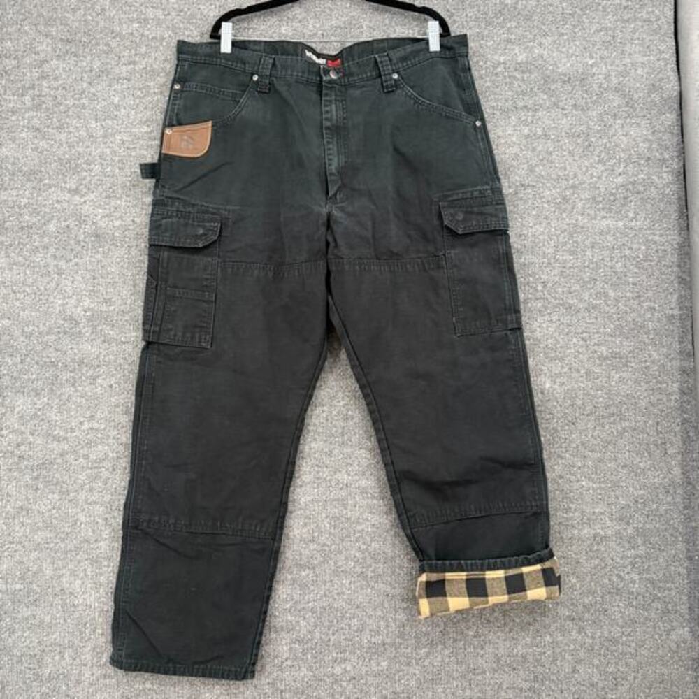 Wrangler Riggs Workwear Pants Mens 40x30 Black Flannel Lined Double Knee Cargo